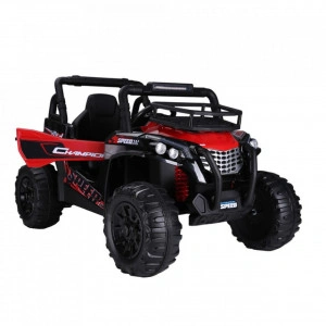 Masinuta Electrica cu acumulator pentru copii NOVOKIDS™ Speed Champion Buggy , Cu faruri luminoase, Usi cu deschidere, Telecomanda, 3-8 ani , max 30 kg , Baterie de 12V, Mp3/USB, 2 Viteze, Lungime 118 cm, Model Offroad, Rosu cu Negru