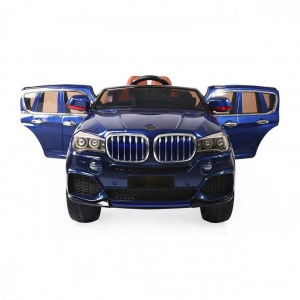 Masinuta Electrica cu Roti din Cauciuc NOVOKIDS™, Display LCD cu Redare MP4 Desene sau Muzica, Scaun de Piele, Model Offroad, Baterie Performanta 12V, 2 Viteze, Albastru
