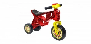 Motocicleta cu functie de trotineta fara pedale pentru copii NOVOKIDS™ EVO Balance Bike, Cu claxon, Maxim 30 Kg, 3 roti, Stabilitate mare, Rosu