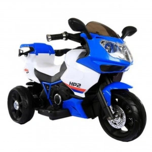 Motocicleta Electrica cu Acumulator Pentru Copii Novokids™ Moto GP Sport, 3-6 ani, max 30 kg, Cu Sunete , 3 Roti, Mers cu spatele, Albastru si alb