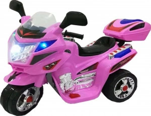 Motocicleta Electrica cu Acumulator Pentru Copii NOVOKIDS™ Moto Classico 51, 3-6 ani, max 25 kg, Cu Sunete , Trotineta Electrica, 3 Roti, MERS CU SPATELE, Roz