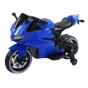 Motocicleta Electrica cu Acumulator Pentru Copii NOVOKIDS™ Napoleon Premium Motor, 3-7 ani, max 30 kg, Cu Sunete si Lumini LED, sa din piele, suspensie pe spate, Roti ajutatoare, viteza din maner, Albastru