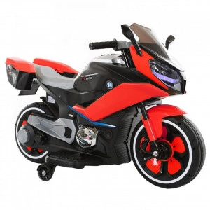 Motocicleta Electrica cu Acumulator Pentru Copii NOVOKIDS™ Nepal Premium Motor, 3-8 ani, max 30 kg, Cu Bluetooth, Melodii si Sunete , Roti ajutatoare, lungime 108 cm, Cu portbagaj, Rosu