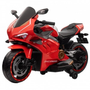 Motocicleta Electrica cu Acumulator Pentru Copii NOVOKIDS™ Super Rider GP , 12V ,3-7 ani ,Max 30 kg , Cu Sunete si Lumini LED ,USB si Bluetooth ,Roti ajutatoare ,Rosu