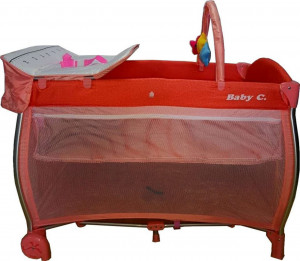 Patut-Pliant-NOVOKIDS-Baby-C-XXL-110X80-cm-transforabil-in-Tarc-Copii-2-Niveluri-Masa-infasat-detasabila-Jucarii-plus-geanta-transport-Corai