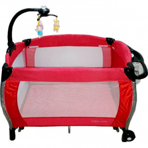 Patut-Pliant-rotund-cu-balansoar-Tarc-copii-Baby-Care-ROUND-NEST-Pliabil-pe-2-Niveluri-cu-muzica-si-Masa-infasat-Jucarie-Carusel-cu-jucarii-din-plus-geanta-transport-inclusa-Rosu_1