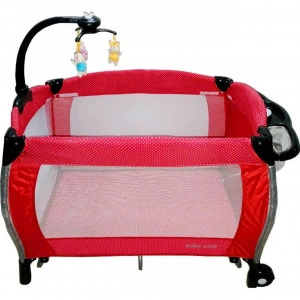 Patut-Pliant-rotund-cu-balansoar-Tarc-copii-Baby-Care-ROUND-NEST-Pliabil-pe-2-Niveluri-cu-muzica-si-Masa-infasat-Jucarie-Carusel-cu-jucarii-din-plus-geanta-transport-inclusa-Rosu_1