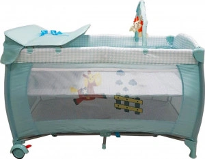 Patut pliant transformabil in tarc copii Baby Care™ NEST, 60X120 cm, 2 Niveluri, Masa infasat, Jucarie Carusel cu jucarii din plus, Fermoar acces lateral, Albastru Azur