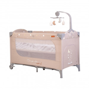 Patut-pliant-transformabil-in-tarc-copii-NOVOKIDS-Onceuponatime-NEST-62X125-cm-2-Niveluri-Jucarie-Carusel-muzical-Fermoar-acces-lateral-Bej