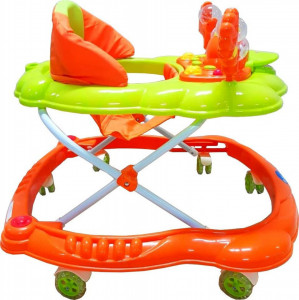 Premergator-reglabil-in-3-trepte-NOVOKIDS-Baby-C-cu-melodii-roti-silentioase-din-silicon-Ratusca-Pliabil-Verde-si-Portocaliu