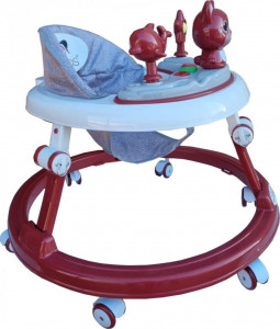 Premergator-reglabil-in-6-trepte-de-inaltime-NOVOKIDS-Happy-Kitty-Cu-melodii-Pliabil-Max-20-kg-Roti-silentioase-Model-Pisicuta-Rosu-Bordeaux