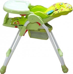 Scaun-de-masa-pentru-copii-si-bebe-Baby-Care-CC-reglabil-in-3-trepte-pliabil-centura-de-siguranta-sezut-comfortabil-masuta-detasabila-pozitie-somn-cosulet-de-depozitare-model-Prietenii-din-Padure-Verde_3