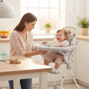 Scaun-de-masa-pentru-copii-si-bebe-Baby-Care-CH-Pliabil-Centura-de-siguranta-Sezut-comfortabil-Masuta-detasabila-Model-Elefanti-Gri-3