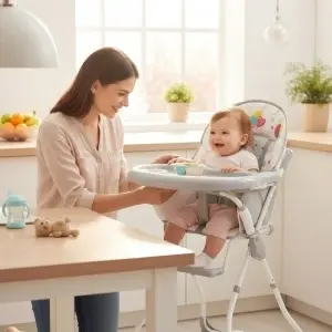 Scaun-de-masa-pentru-copii-si-bebe-Baby-Care-CH-Pliabil-Centura-de-siguranta-Sezut-comfortabil-Masuta-detasabila-Model-Elefanti-Gri-3