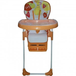 Scaun de masa pentru copii si bebe Baby Care™ reglabil in 3 trepte,pliabil, centura de siguranta, sezut comfortabil, masuta detasabila, functie scoica, Portocaliu
