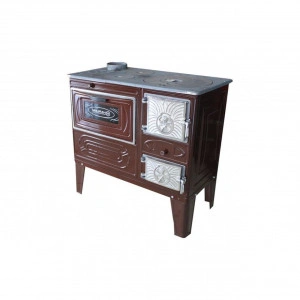 Soba de Gatit Samotata cu Lemne si Combustibil Solid HouseXL® , Dimensiuni 800X430X760 mm , Evacuare 120 mm, pe partea stanga, Cuptor Pentru Gatit cu Tava Rotunda si Gratar INCLUSE, Tabla Emailata, MARON