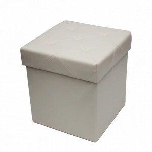 Taburet cu cutie de depozitare HouseXL™ 10100, Dimensiuni 38X38X38cm, Max 150 kg, Capac moale din piele ecologica, Beige