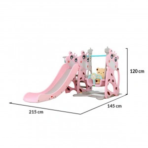Tobogan-3-in-1-Pentru-Copii-NOVOKIDS-Giraffe-Playground-Cu-Leagan-Pentru-Interior-si-Exterior-187-centimetri-panta-alunecare-Max-40-Kg-Cos-de-baschet-inclus-Roz_2
