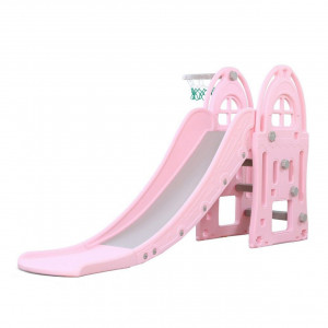 Tobogan-Pentru-Copii-NOVOKIDS-Happy-Mega-Slide-Pentru-Interior-si-Exterior-187-centimetri-panta-alunecare-Maxim-50-Kg-Cos-de-baschet-inclus-Roz