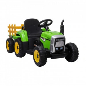Tractor Electric XXL cu acumulator pentru copii NOVOKIDS™ Little Farmer , Cu remorca, Melodii si USB , 3-8 ani , Baterie12V, 2 Viteze, lungime 137 cm,Lumini , Verde