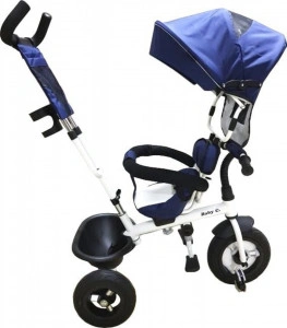 Tricicleta-cu-copertina-NOVOKIDS-Baby-C-roti-din-cauciuc-frana-si-maner-pentru-parinti-cadru-metalic-Bleumarin