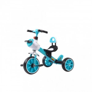 Tricicleta cu pedale NOVOKIDS™ Plane Trike, Cu melodii si lumini, Max 30 kg, Roti din spuma cauciucata, Cadru metalic, Model avion, Turquoise