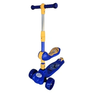 Trotineta 2 in 1 pentru copii cu roti luminoase din silicon NOVOKIDS™ Mini Scooter 8010, Cu melodii , 3 roti, Pliabila, Maner reglabil pe inaltime, Maxim 50 kg, Functie trotineta fara pedale, Albastru