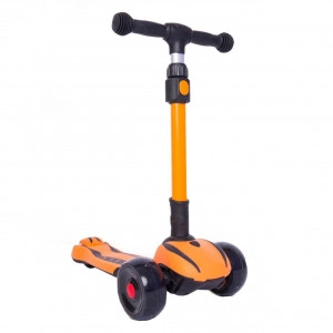 Trotineta copii cu roti luminoase din silicon NOVOKIDS™ Bumble , cu melodii si lumini, 3 roti,pliabila, maner reglabil pe inaltime,maxim 50 kg, stabilitate mare , design modern, Portocaliu
