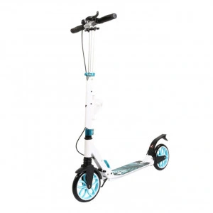 Trotineta din aluminiu cu frana pe disc NOVOKIDS™ Fiore Plus, maxim 100 kg, Franare dubla, Suspensie dubla, Diametru roata 200 mm, Alb cu Albastru