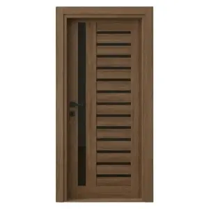 Usa de interior din MDF cu cadru din lemn masiv Novo Doors NDM01 cu sticla neagra mata de culoare Nuc
