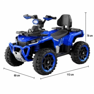 Dimensiuni ATV electric pentru copii NOVOKIDS™ MonsterQUAD PRO albastru cu negru, cu 4 roti stabile, design Off Road modern si scaun confortabil, ideal pentru copii 3-8 ani