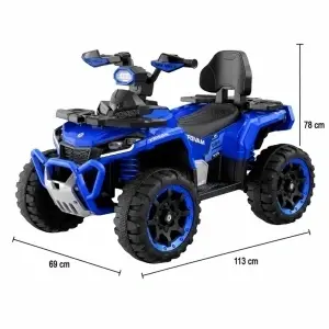Dimensiuni ATV electric pentru copii NOVOKIDS™ MonsterQUAD PRO albastru cu negru, cu 4 roti stabile, design Off Road modern si scaun confortabil, ideal pentru copii 3-8 ani