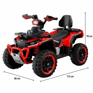 Dimensiuni ATV electric pentru copii NOVOKIDS™ MonsterQUAD PRO rosu cu negru, cu 4 roti stabile, design Off Road modern si scaun confortabil, ideal pentru copii 3-8 ani