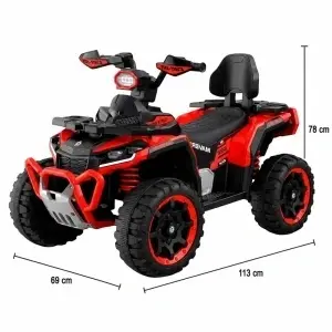 Dimensiuni ATV electric pentru copii NOVOKIDS™ MonsterQUAD PRO rosu cu negru, cu 4 roti stabile, design Off Road modern si scaun confortabil, ideal pentru copii 3-8 ani