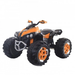 ATV Electric cu acumulator pentru copii NOVOKIDS™ Mountain Rider , Cu telecomanda, Faruri luminoase fata-spate, 3-8 ani , max 30 kg , 12V, Mp3/USB, 2 Viteze, Lungime 103 cm, 2 motoare, Portocaliu cu Negru