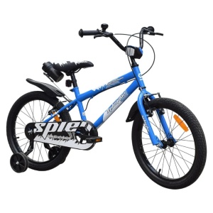 Bicicleta pentru copii NOVOKIDS™ Splend'Or Boom PRO Edition, Cu bidon pentru apa, Roti 18" inch, Maxim 50 kg, Cadru din otel, Roti ajutatoare detasabile, Ghidon reglabil pe inaltime, Albastru - Img 1
