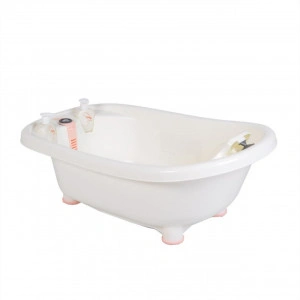 Cadita ergonomica pentru bebelusi si copii NOVOKIDS™ Baby Bubbles , Cu dispensor sapun si sampon incluse, Dimensiuni 95x48x88 cm, Alb cu Roz