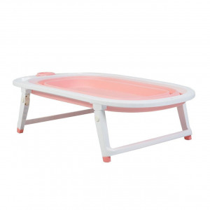 Cadita-pliabila-cu-stender-pentru-bebelusi-si-copii-NOVOKIDS-Folding-Bath-Tub-baita-bebe-ergonomica-81x45x22-cm-supapa-scurgere-Roz