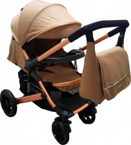 Carucior-nou-nascuti-2-in-1-BABY-CARE-PRO-512-Cu-geanta-bebe-inclusa-Suspensii-Cadru-aluminiu-Gold-Maner-reversibil-Spatar-reglabil-in-5-trepte-Amortizoare-Plasa-insecte-Frana-picior-Pliabil-Maron-Gold