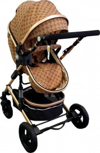 Carucior-nou-nascuti-2-in-1-Baby-Care-PRO-531-Cu-geanta-bebe-Cadru-Aluminiu-Gold-Amortizoare-Roti-din-cauciuc-plin-AVE-Spatar-reglabil-3-trepte-Plasa-insecte-Maron-cu-imprimeu-Bambucci