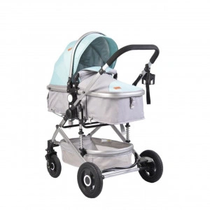 Carucior nou nascuti 2 in 1 NOVOKIDS™ Ciarra Silver PRO , Cu geanta bebe, Cadru Aluminiu , Amortizoare, Roti din cauciuc plin AVE, Landou, Modul sport, Spatar reglabil 3 trepte, Albastru cu Gri