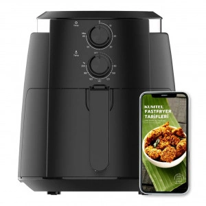 Friteuza rapida cu aer cald Kumtel Fast Fryer, Pentru gatit fara ulei, Putere 1500 W, Capacitate 5.5L,8 programe, Functie decongelare, Negru