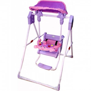 Leagan bebelusi si copii pentru interior si exterior NOVOKIDS™, Cu melodii si lumini, Suport pentru picioare, Centura de siguranta, Broscuta, Roz