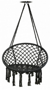 Leagan copii si bebelusi pentru interior si exterior Novokids™ Round Textile Swing, Suspendabil, 0+ ani, Pozitie somn, Maxim 120 kg, Pentru casa si gradina, Negru