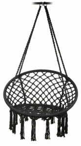 Leagan copii si bebelusi pentru interior si exterior Novokids™ Round Textile Swing, Suspendabil, 0+ ani, Pozitie somn, Maxim 120 kg, Pentru casa si gradina, Negru