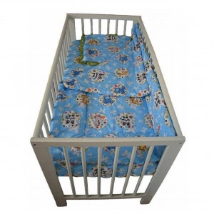 Lenjerie Patut Bebe NOVOKIDS™ din BUMBAC 100% , 3 Piese, Dimensiune Universala, PILOTA INCLUSA, Animalute, Albastru
