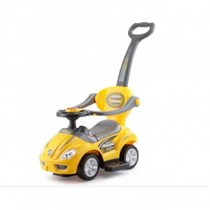 Masinuta copii si bebe Jolly Kids™ Sport Car, cu melodii, maner de impins pentru parinti, bara de protectie, design modern, Galben