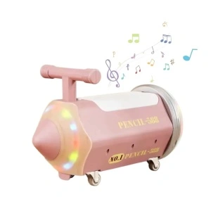 Masinuta cu Functie de Trotineta Fara Pedale Pentru Copii NOVOKIDS™ My First Pencil Car, Cu Melodii si lumini, Maxim 25 Kg, Roti cu rotire 360 grade, Sezut cu depozitare, Roz