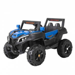 Masinuta Electrica cu acumulator pentru copii NOVOKIDS™ Atlantis Buggy UTV , 2 locuri, Cu faruri luminoase, Telecomanda, 3-8 ani , max 35 kg , 12V, Mp3/USB, Model Offroad, Albastru cu Negru