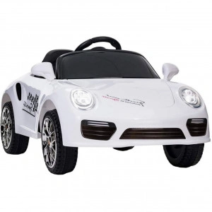 Masinuta Electrica cu acumulator pentru copii NOVOKIDS™ Beetle Mini Car, Cu telecomanda, Melodii si lumini, Max 30 kg, Usi cu deschidere, 2 Viteze, Lungime 105 cm, MP3, Alb